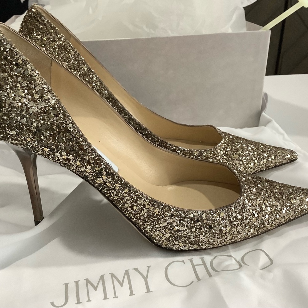 Jimmy Choo Agnes 40 Antique Gold Pumps- Size 10. PERFECT FOR THE HOLIDAYS!